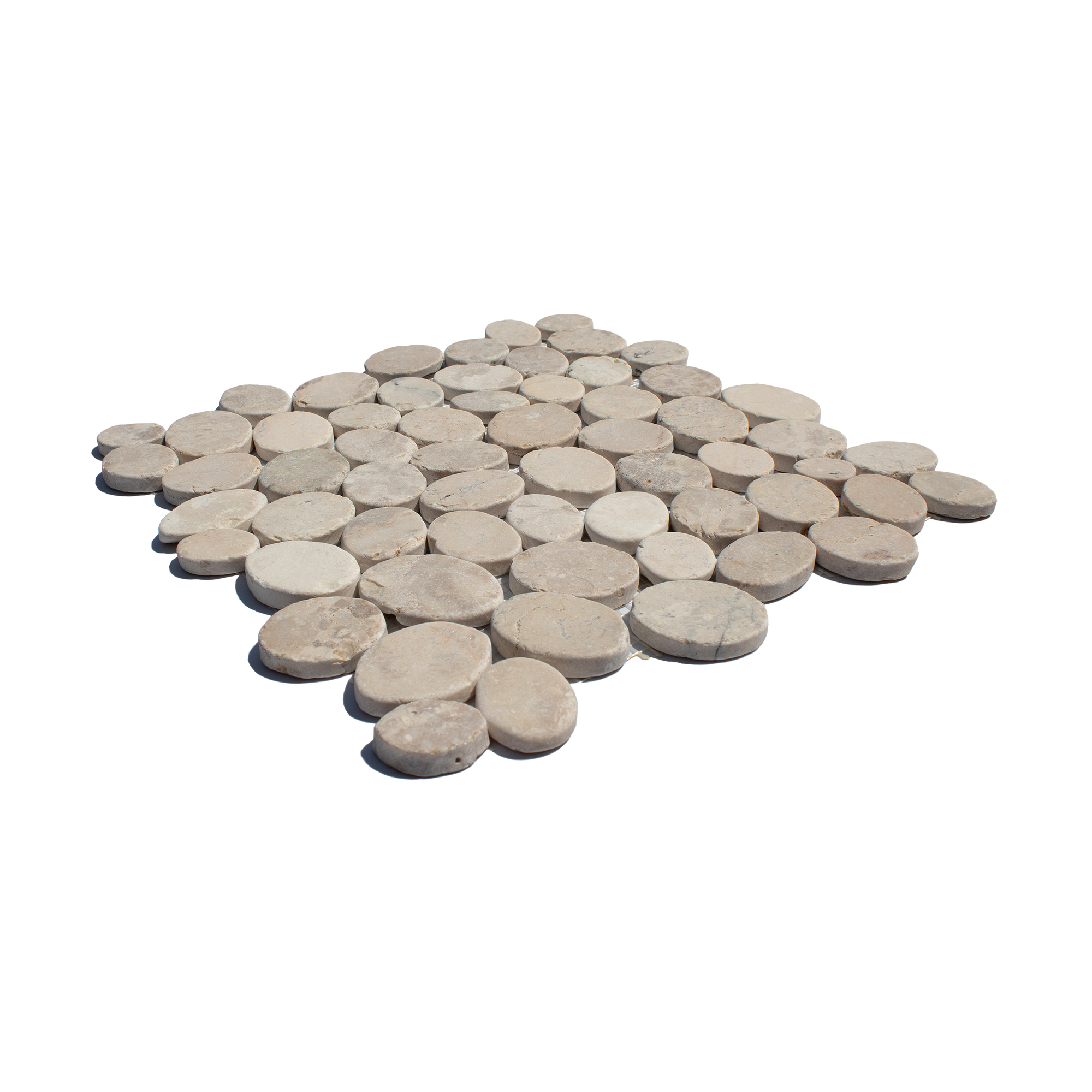 Cotton White Random Size Sliced Oval Pebble Stone Mosaic