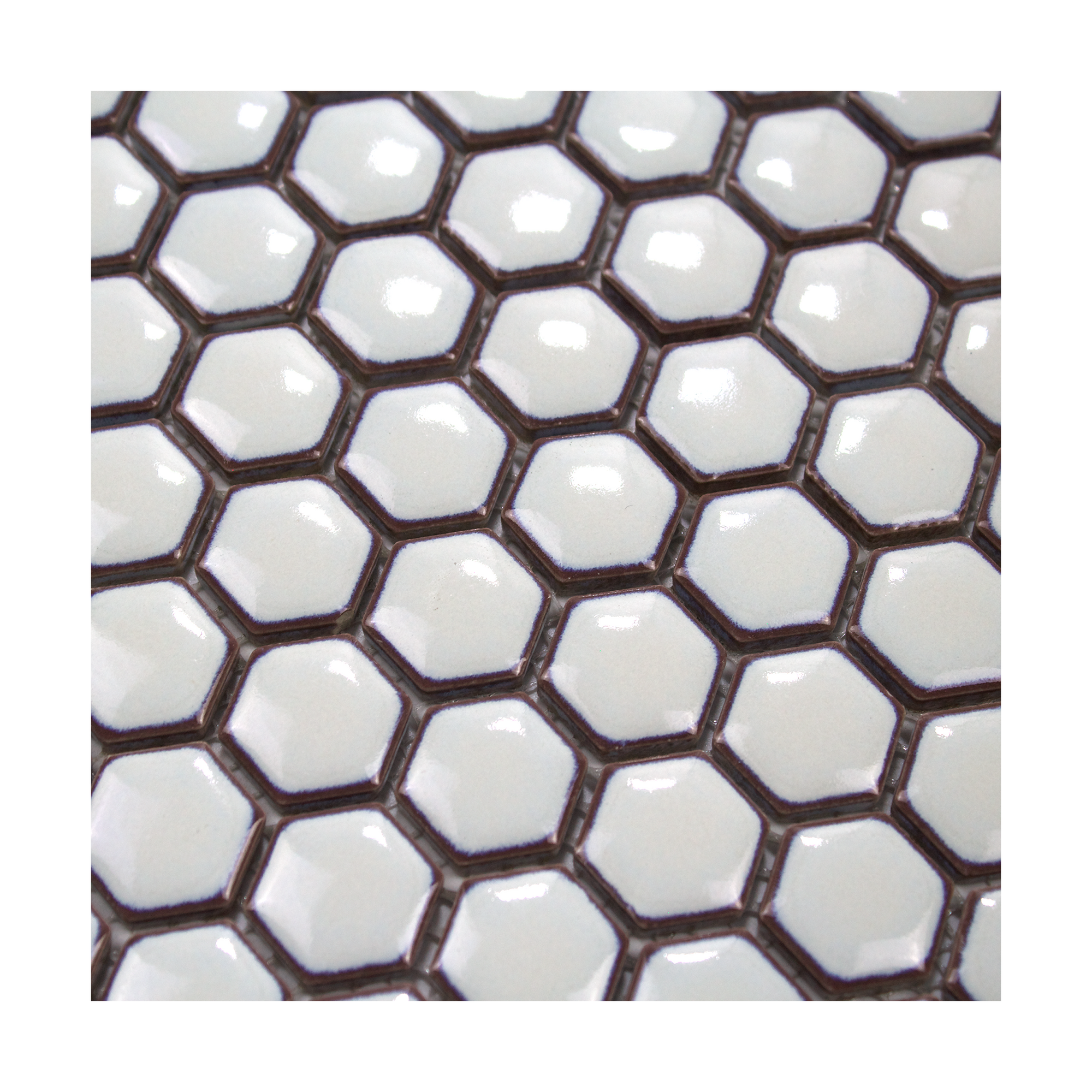 White with Brown Border Glossy Hexagon Mosaic Tile - Lot of 64.8 Sq ft