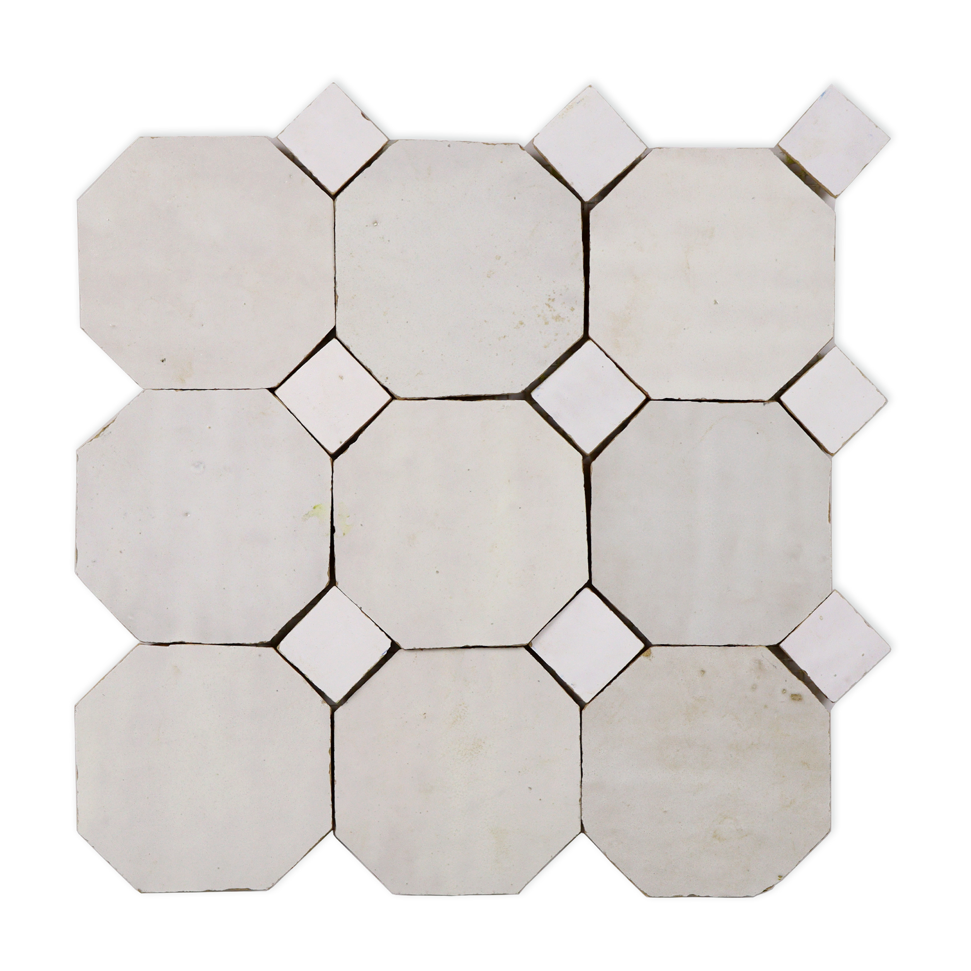 Moroccan Zellige Off White Octagon Mosaic with Snow White dots