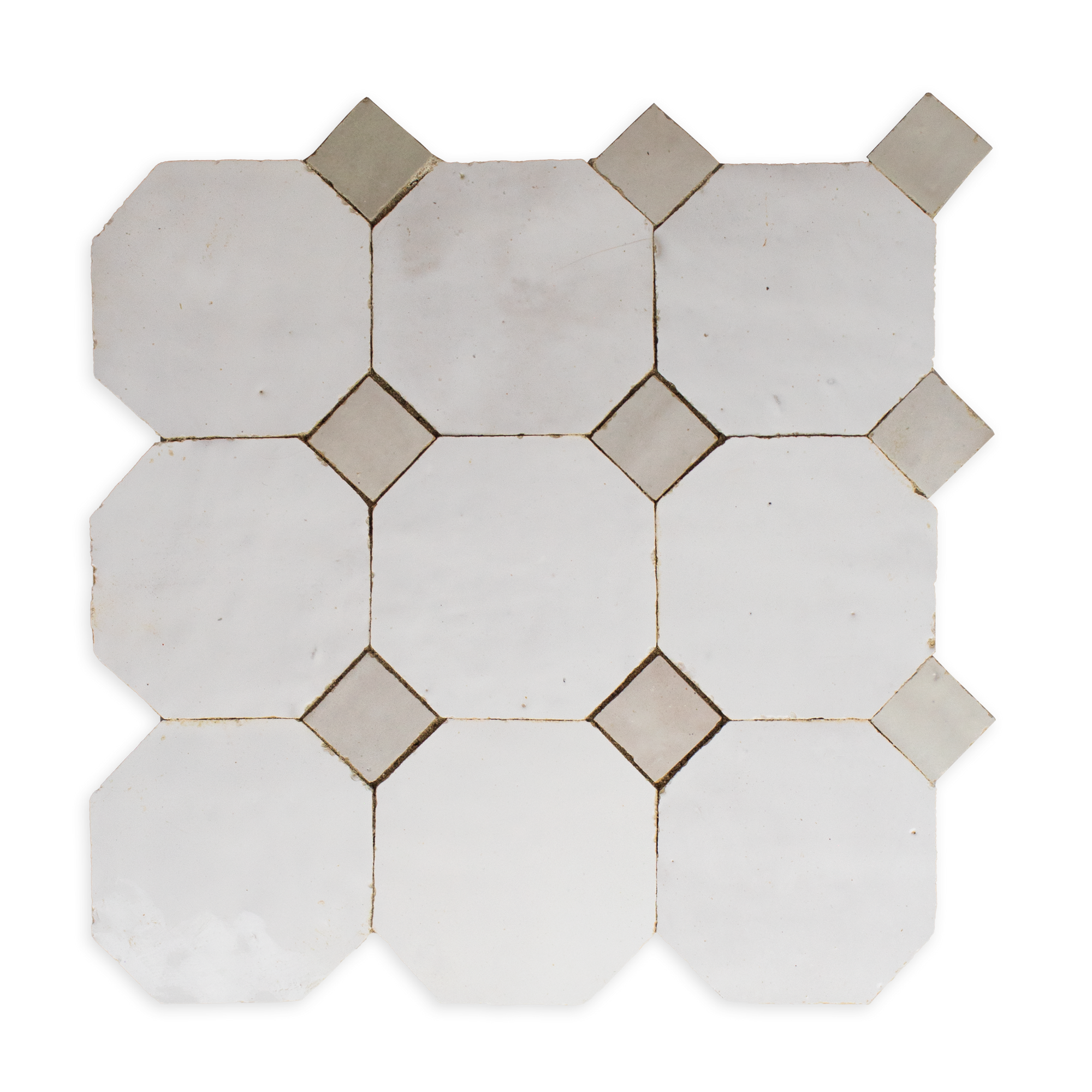 Moroccan Zellige Snow White Mosaic with Off White dots