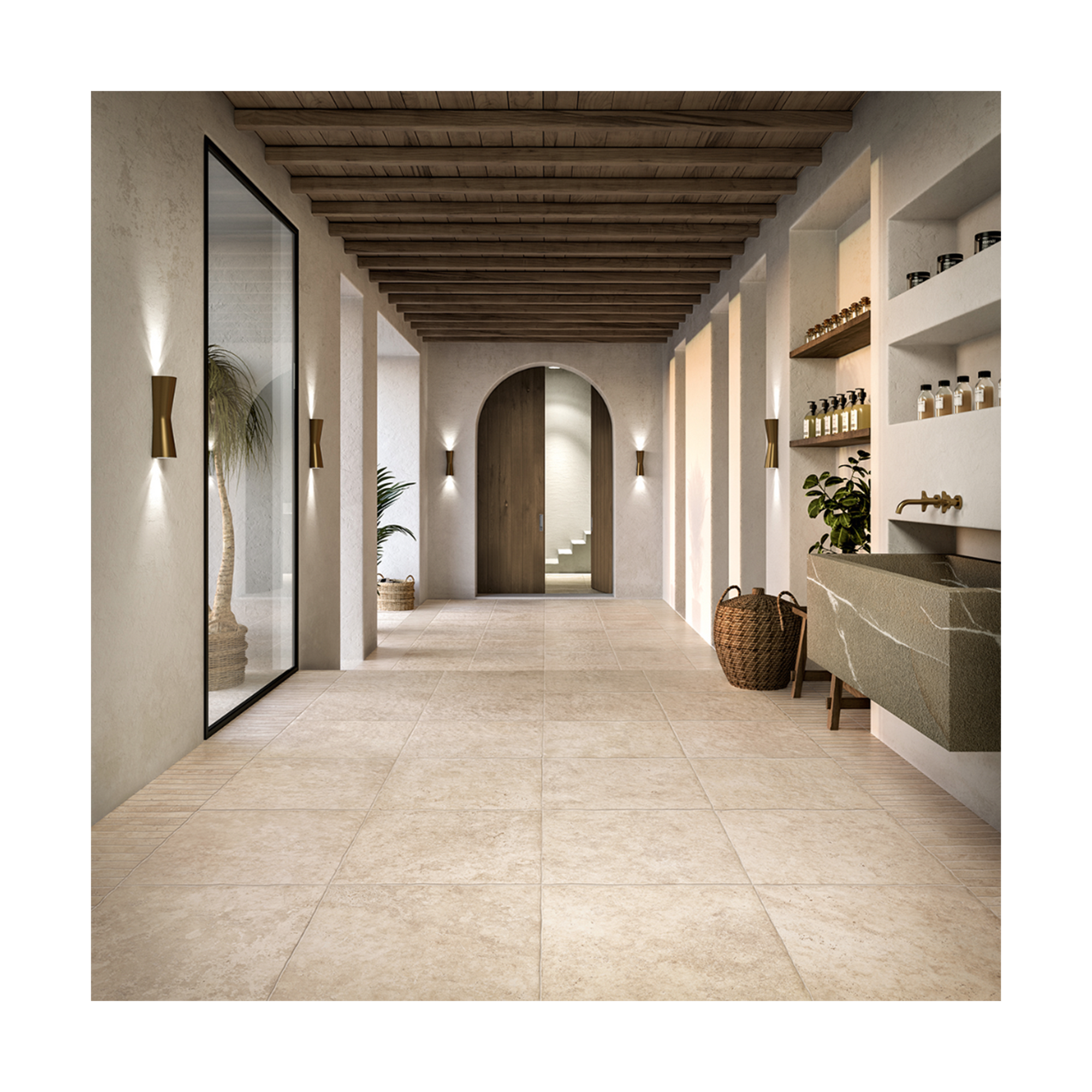 Travertine Tumbled Ivory 8x8 Porcelain Tile