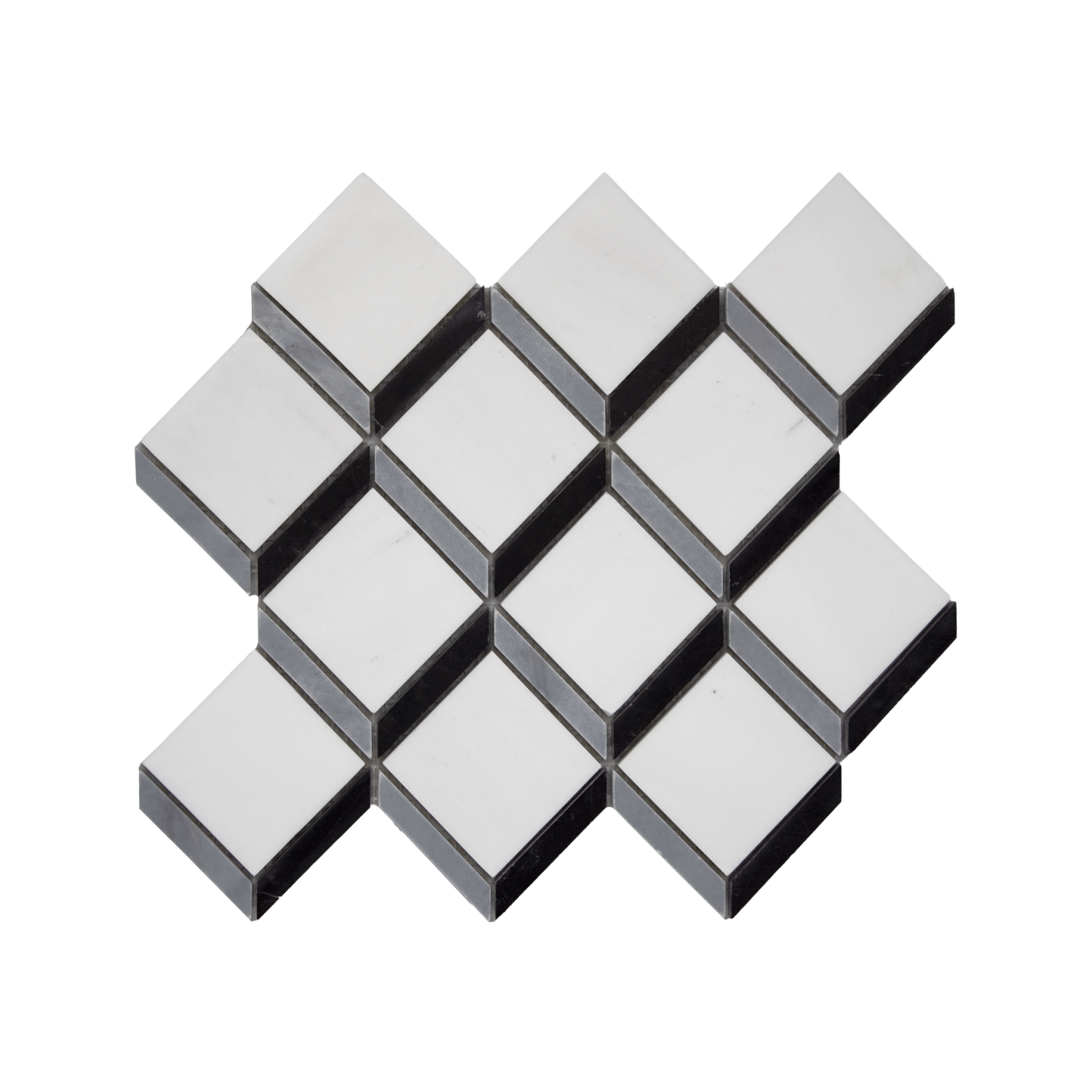 Cubist Dolomite - Bardiglio - Nero Marble Polished Mosaic Tile - Cemento Collection