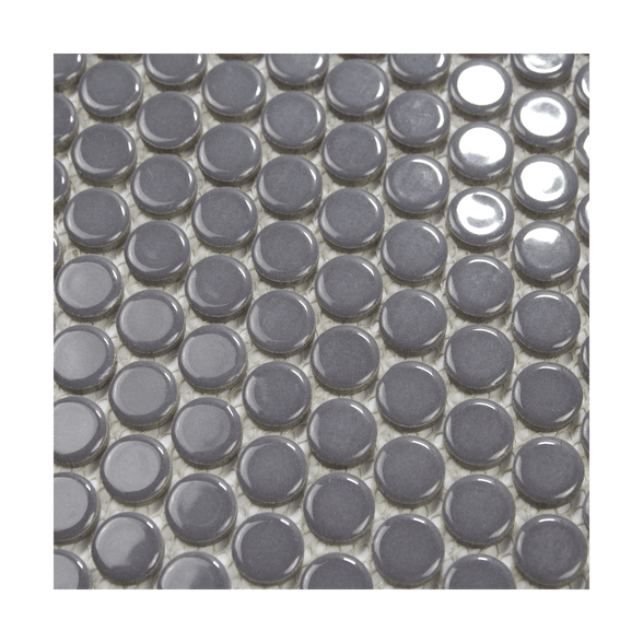 Dark Gray Glossy Penny Round Mosaic Tile - Lot of 79.2 Sq ft - Cemento Collection