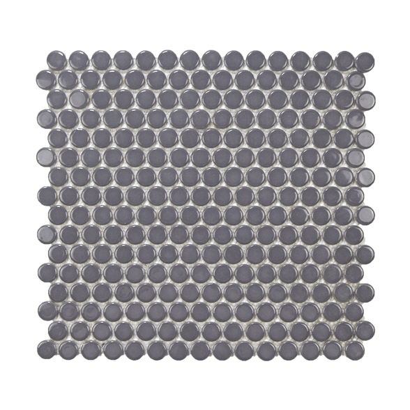 Dark Gray Glossy Penny Round Mosaic Tile - Lot of 79.2 Sq ft - Cemento Collection