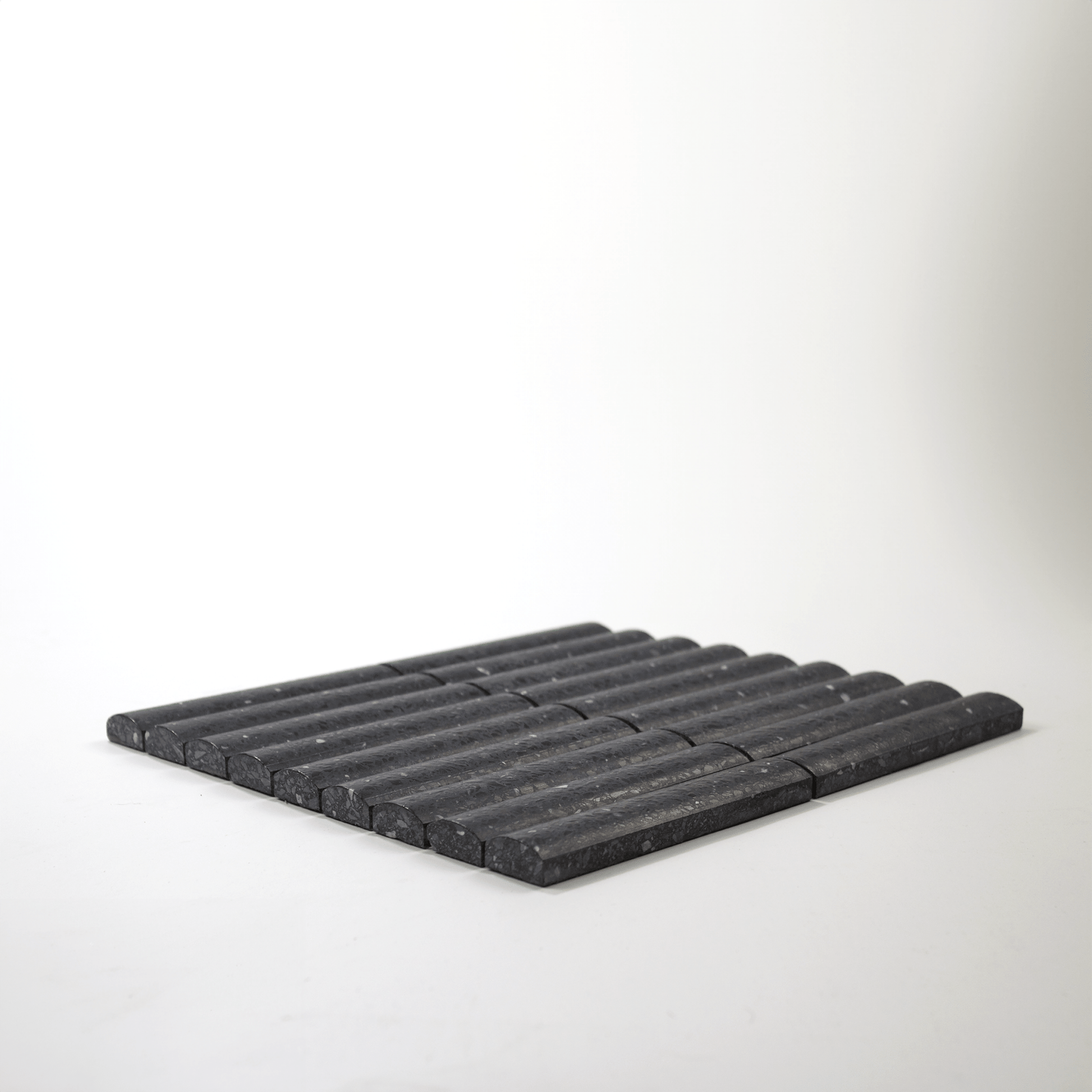 Fluted Volcano Black Terrazzo Mosaic Tile - Cemento Collection