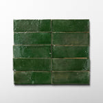 Handmade Moroccan Zellige 2x6 Emerald Green Terracotta Tile - Cemento Collection