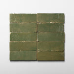 Handmade Moroccan Zellige 2x6 Moss Green Bejmat Terracotta Tile - Cemento Collection