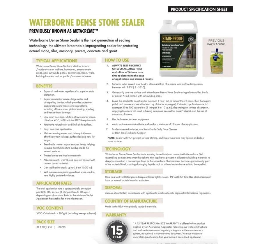 Meta Crème by Dry Treat - Next Generation Impregnating Sealer - 1 Qt (946 mL) - Cemento Collection