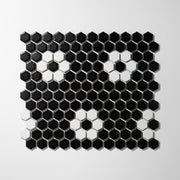 Metro Hex Matte Black with White Flower Porcelain Mosaic Tile - Cemento Collection