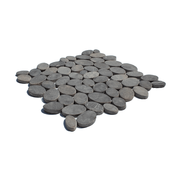 Smoke Grey Random Size Sliced Oval Pebble Stone Mosaic - Cemento Collection