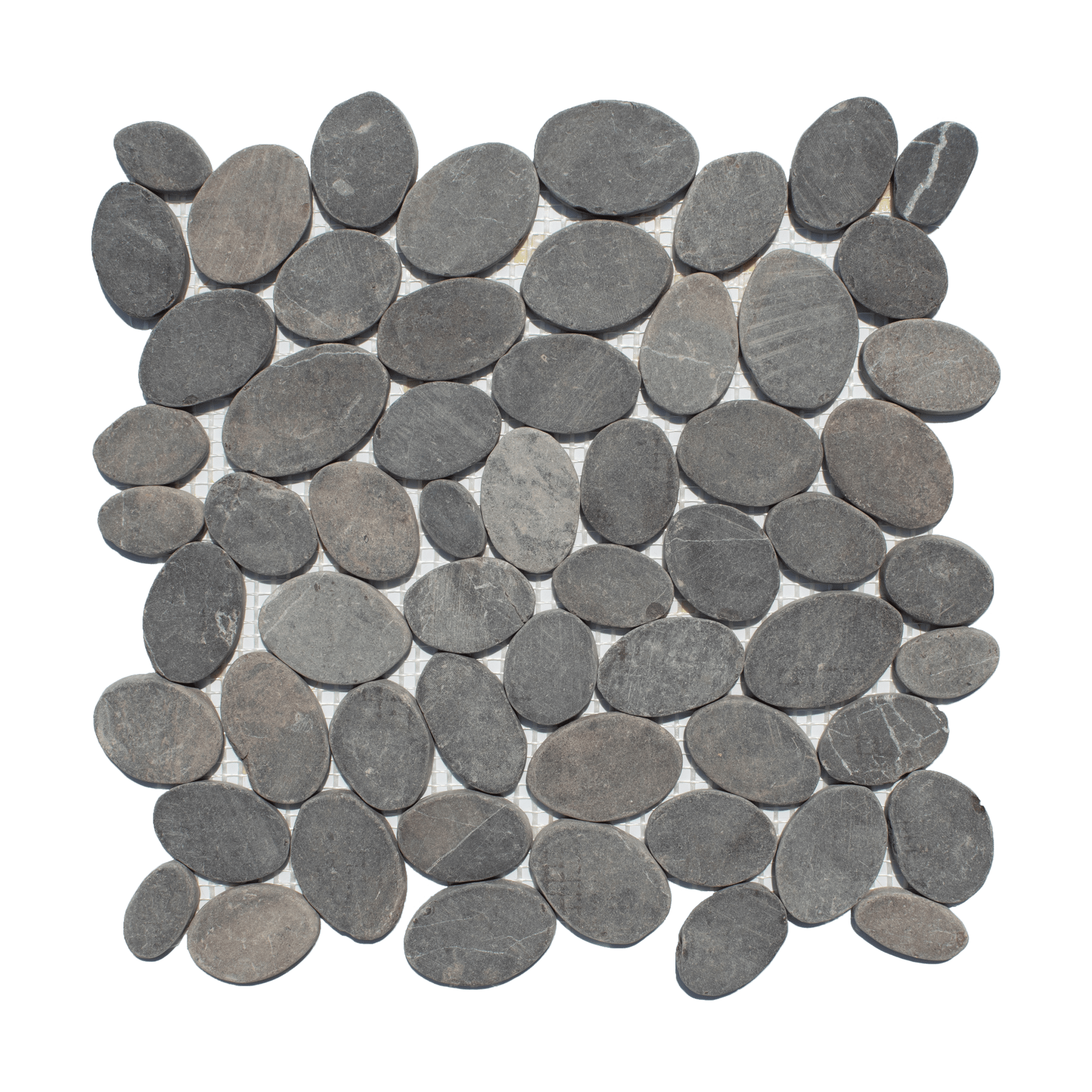Smoke Grey Random Size Sliced Oval Pebble Stone Mosaic - Cemento Collection