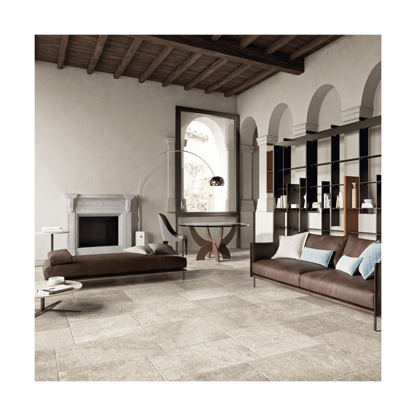 Travertine Tumbled Silver 12x24 Porcelain Tile - Cemento Collection