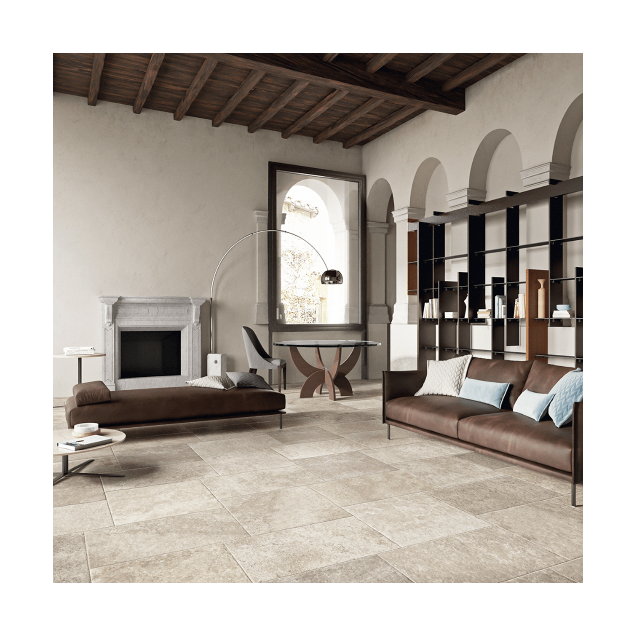 Travertine Tumbled Silver 18x18 Porcelain Tile - Cemento Collection