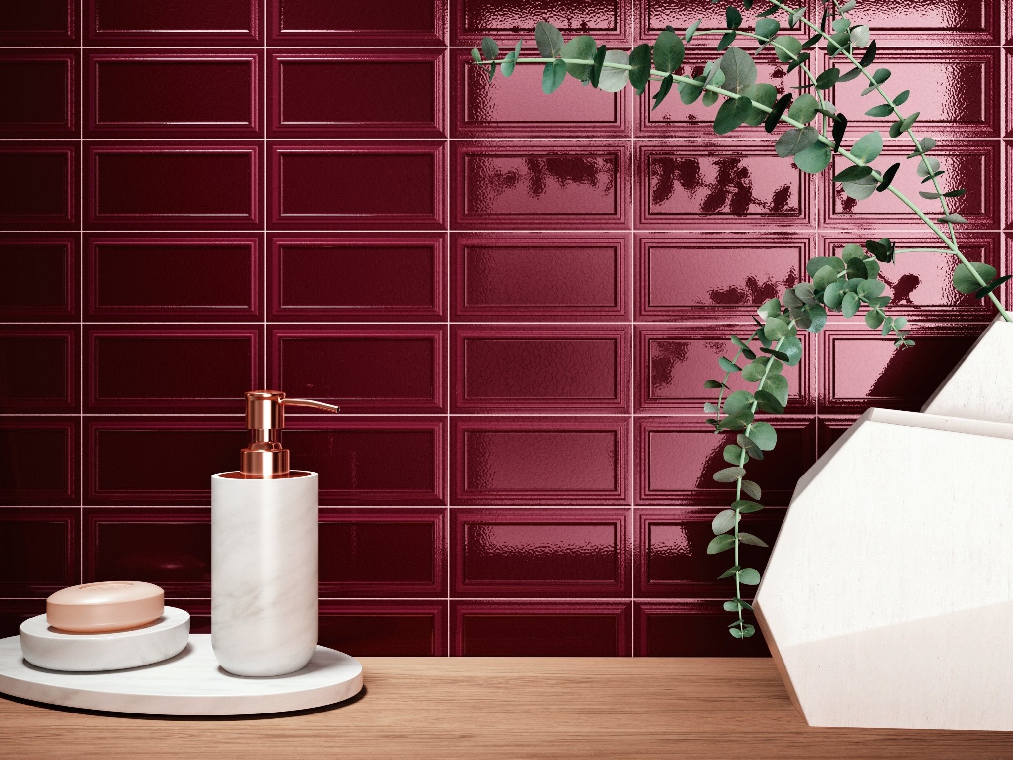 Victorian Merlot Red Ceramic Tile - Cemento Collection