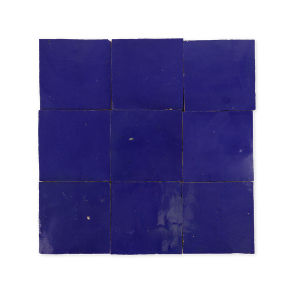 Handmade Moroccan Zellige 4x4 Evil Eye Blue Terracotta Tile