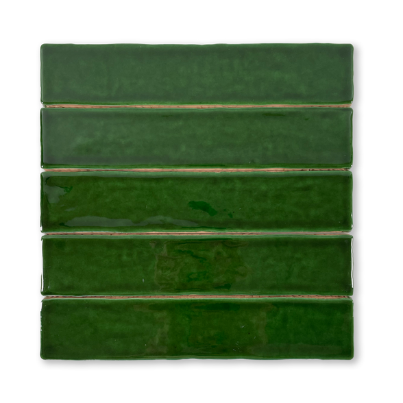 Handmade 2x10 Emerald Green Glossy Undulated Subway Tile