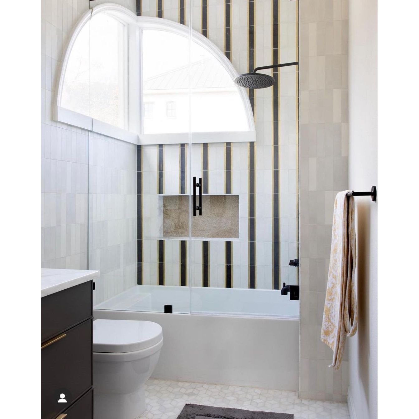 Stripe® White Cement Tile with Brass Inlay