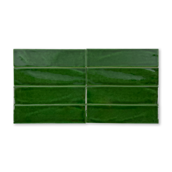 Handmade 2x8 Emerald Green Glossy Undulated Subway Tile