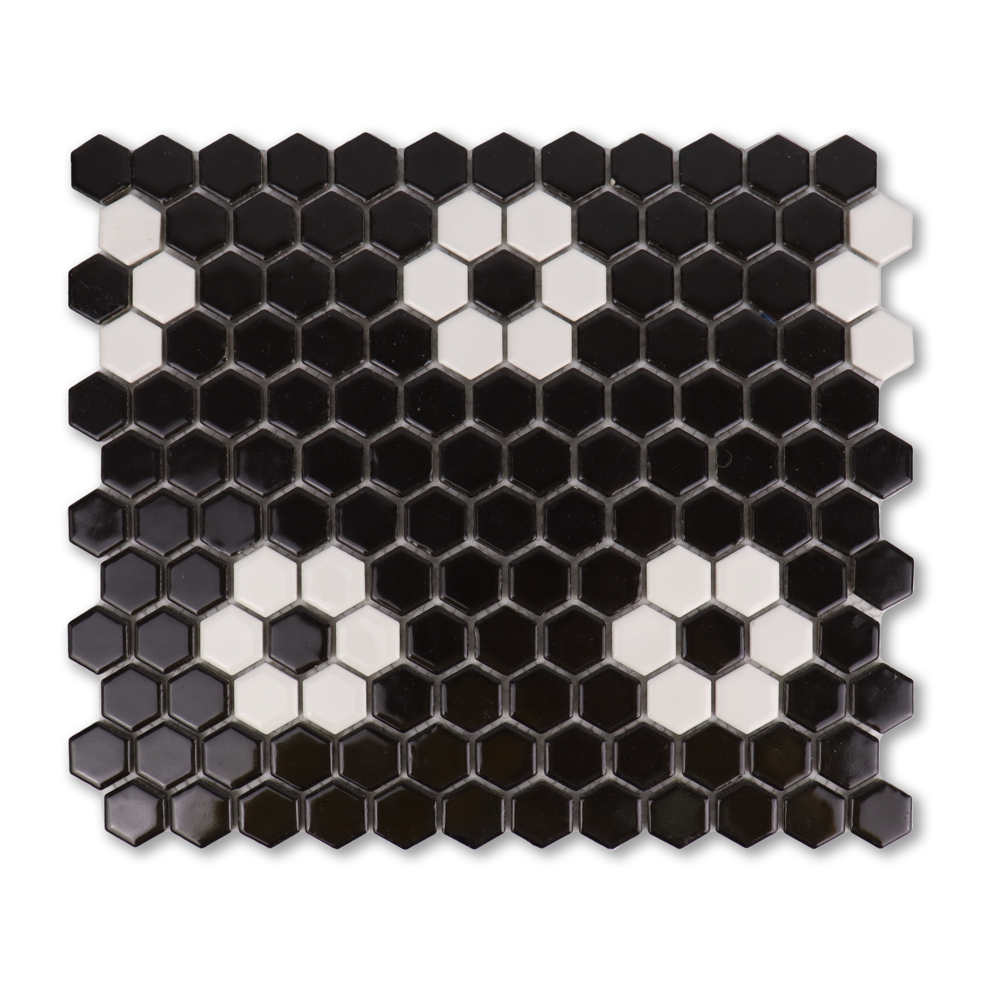 Metro Hex Glossy Black with White Flower Porcelain Mosaic Tile