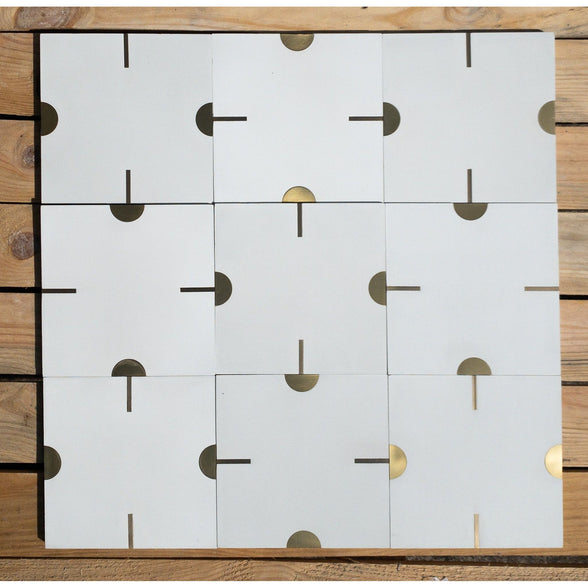 Stamp® White Cement Tile with Brass Inlay