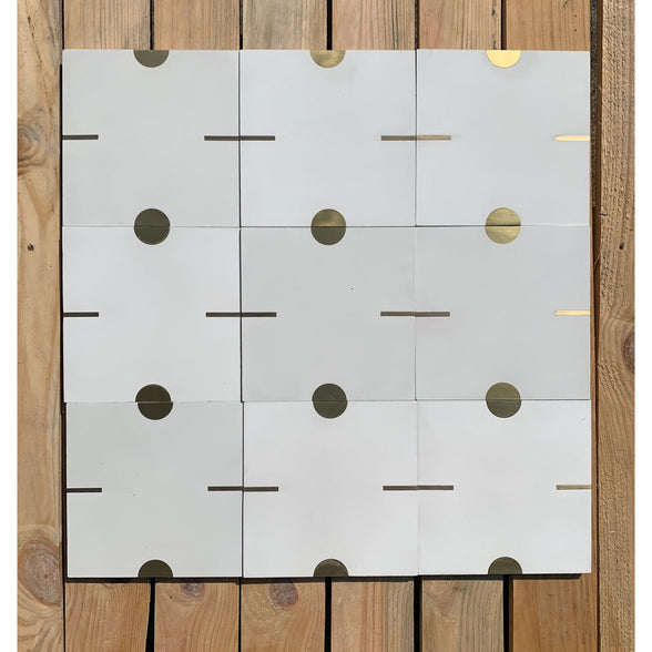 Stamp® White Cement Tile with Brass Inlay