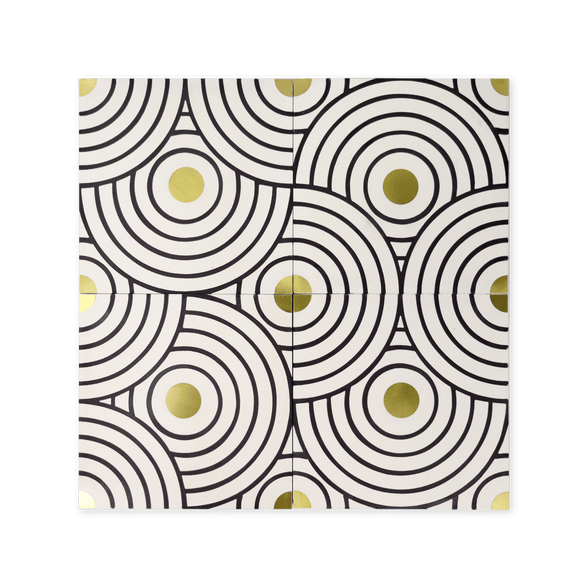 Circles® Black and White Cement Tile with Brass Inlay - Cemento Collection