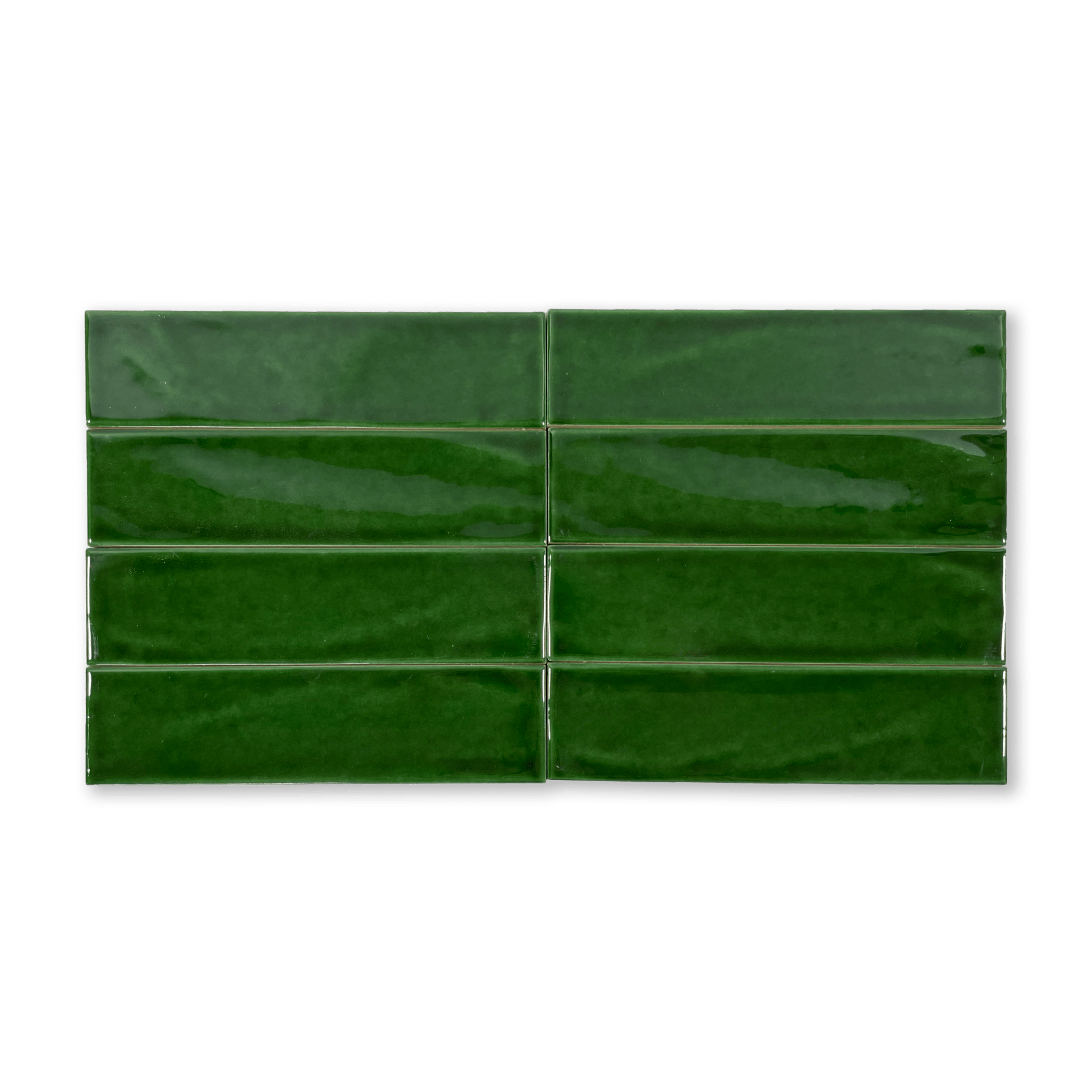 Handmade 2x8 Emerald Green Glossy Undulated Subway Tile - Cemento Collection