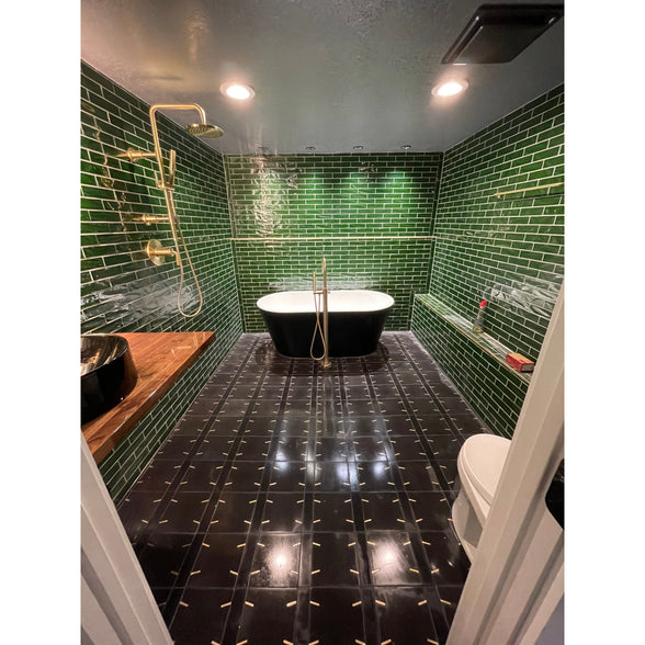 Handmade 2x10 Emerald Green Glossy Undulated Subway Tile