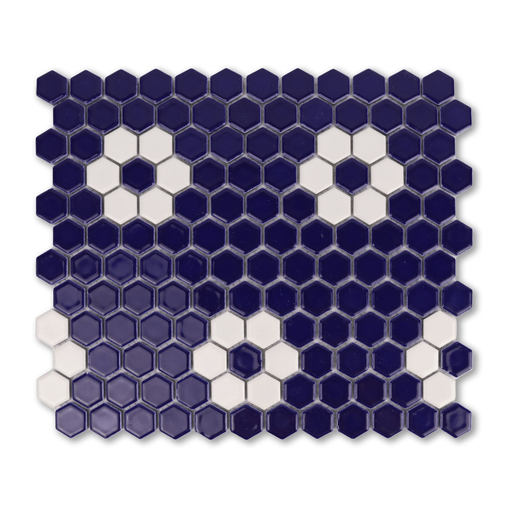Metro Hex Glossy Cobalt Blue with White Flower Porcelain Mosaic Tile - Cemento Collection