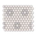 Metro Hex Matte White with Grey Flower Porcelain Mosaic Tile - Cemento Collection