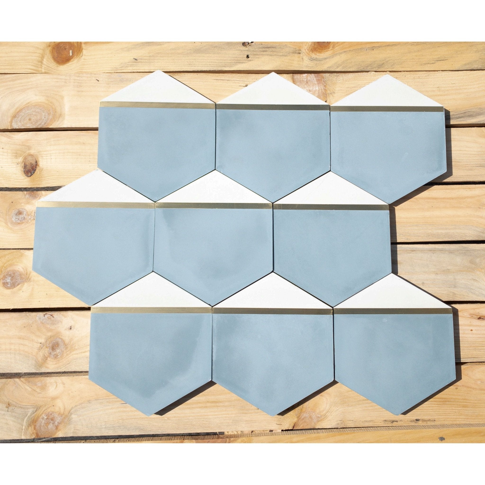 Pocket Square® Denim Blue Hexagon Cement Tile with Brass Inlay - Cemento Collection
