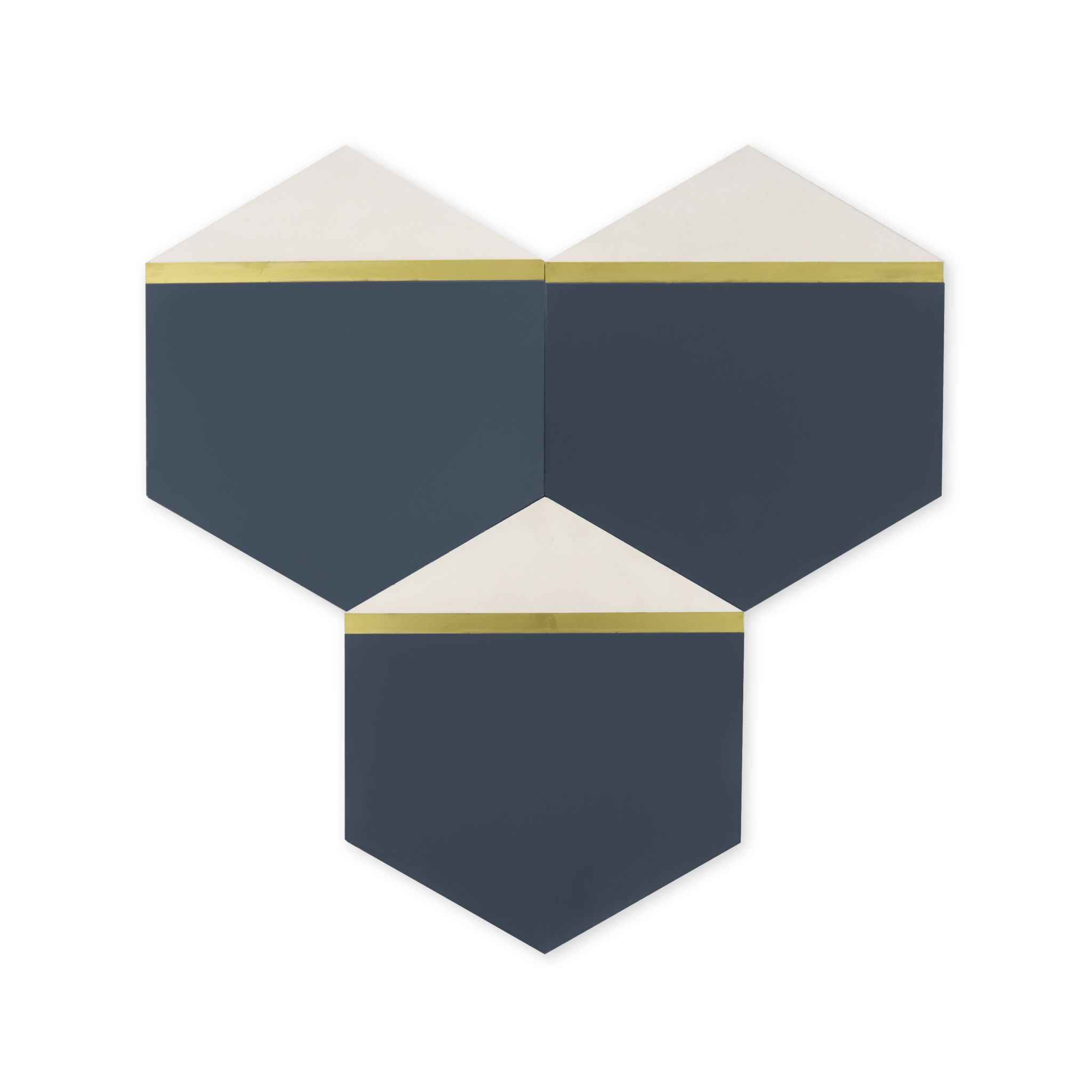 Pocket Square® Navy Blue Hexagon Cement Tile with Brass Inlay - Cemento Collection
