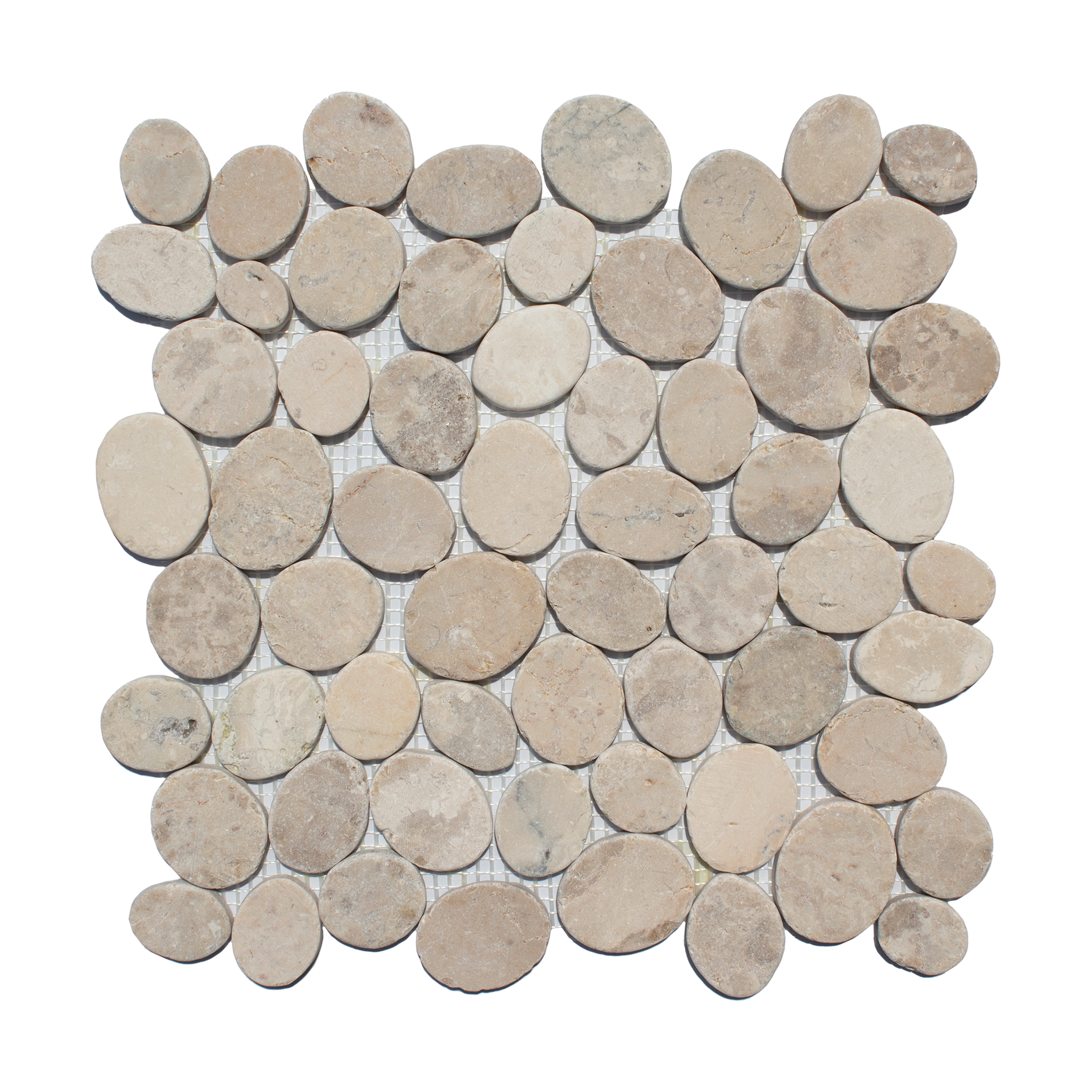 Cotton White Random Size Sliced Oval Pebble Stone Mosaic