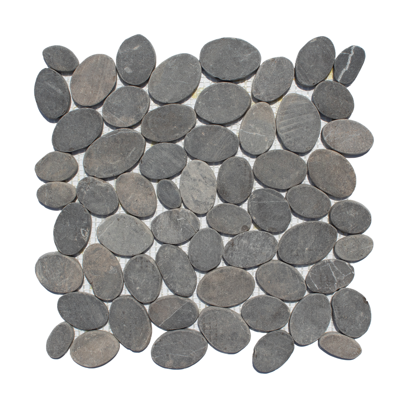 Smoke Grey Random Size Sliced Oval Pebble Stone Mosaic