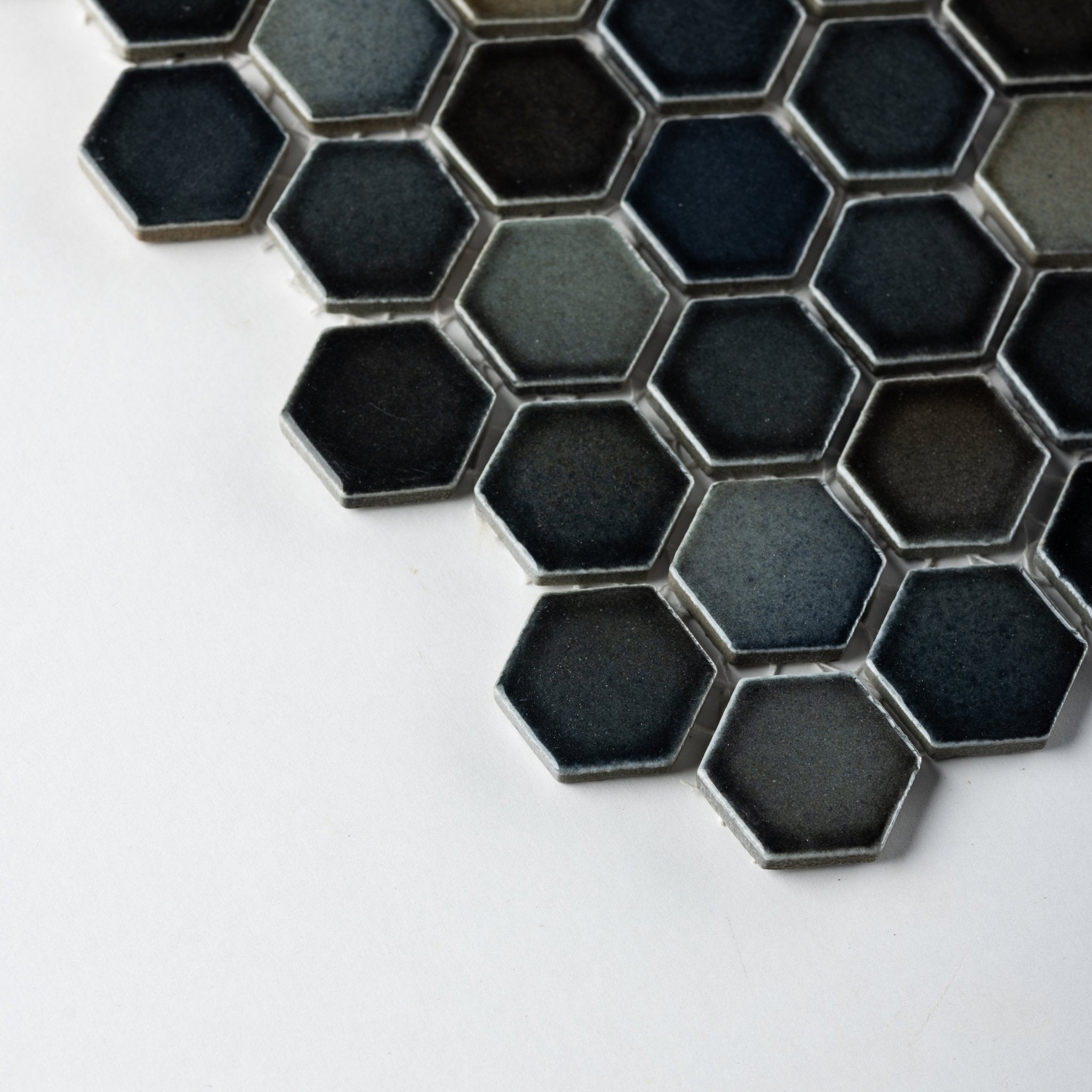 1" Midnight Slate Mix Glossy Hexagon Mosaic Tile - Cemento Collection