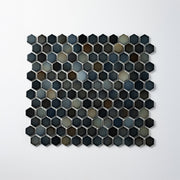 1" Midnight Slate Mix Glossy Hexagon Mosaic Tile - Cemento Collection