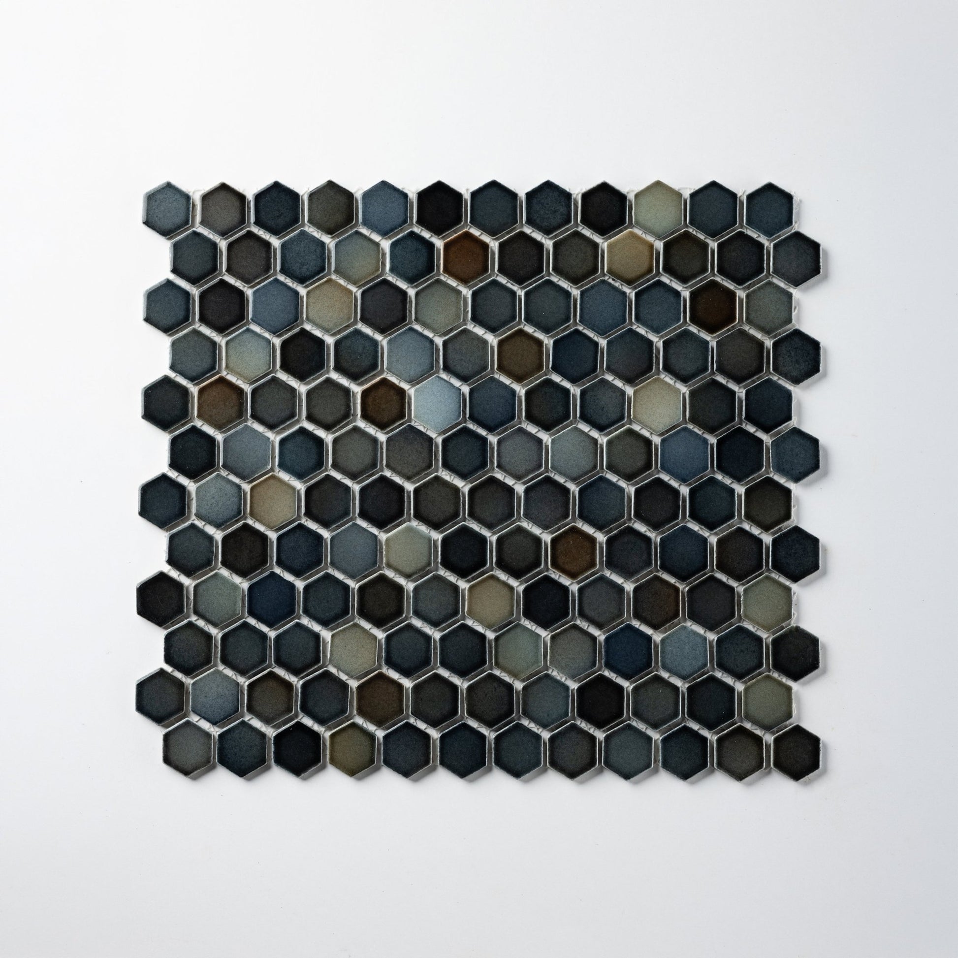 1" Midnight Slate Mix Glossy Hexagon Mosaic Tile - Cemento Collection