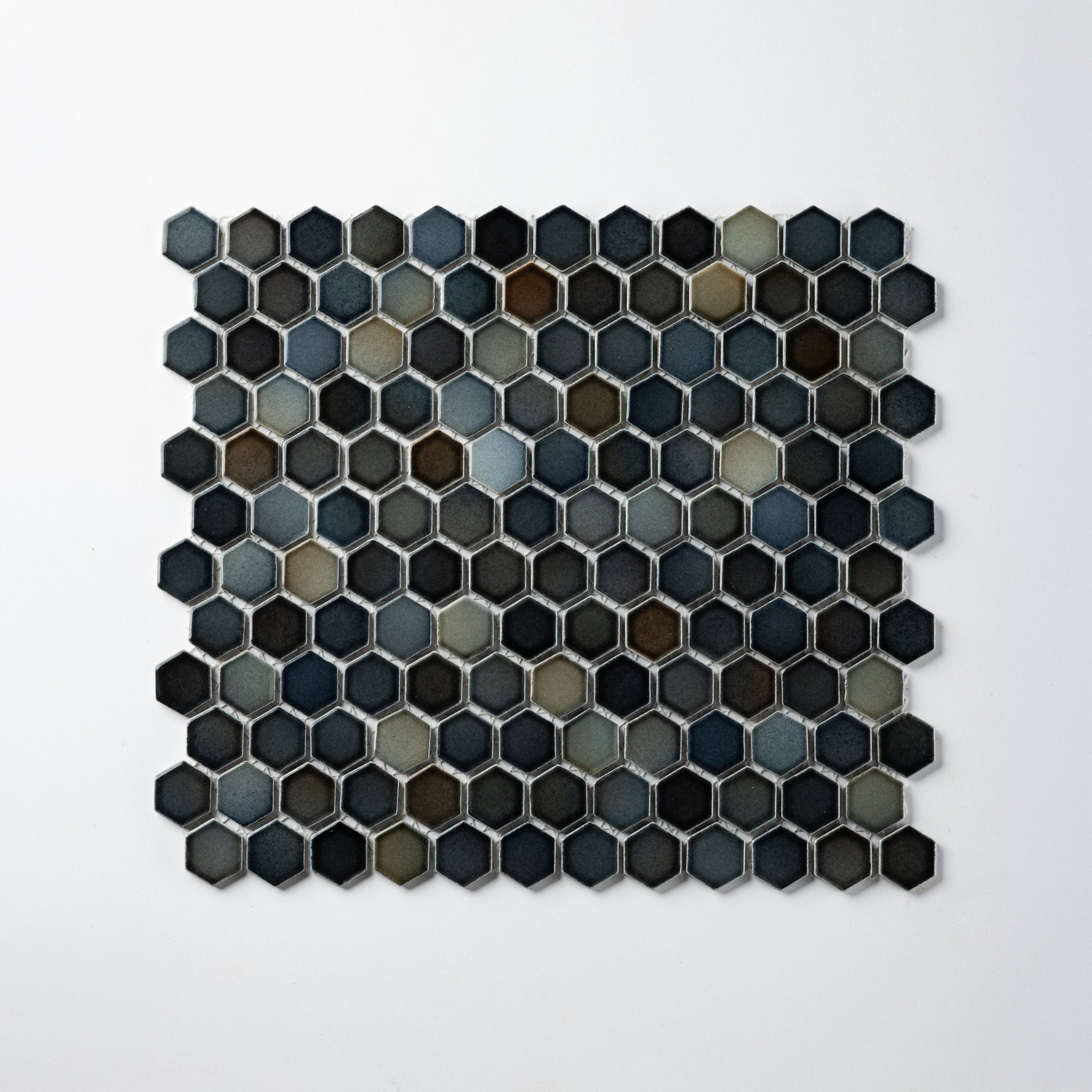 1" Midnight Slate Mix Glossy Hexagon Mosaic Tile - Cemento Collection