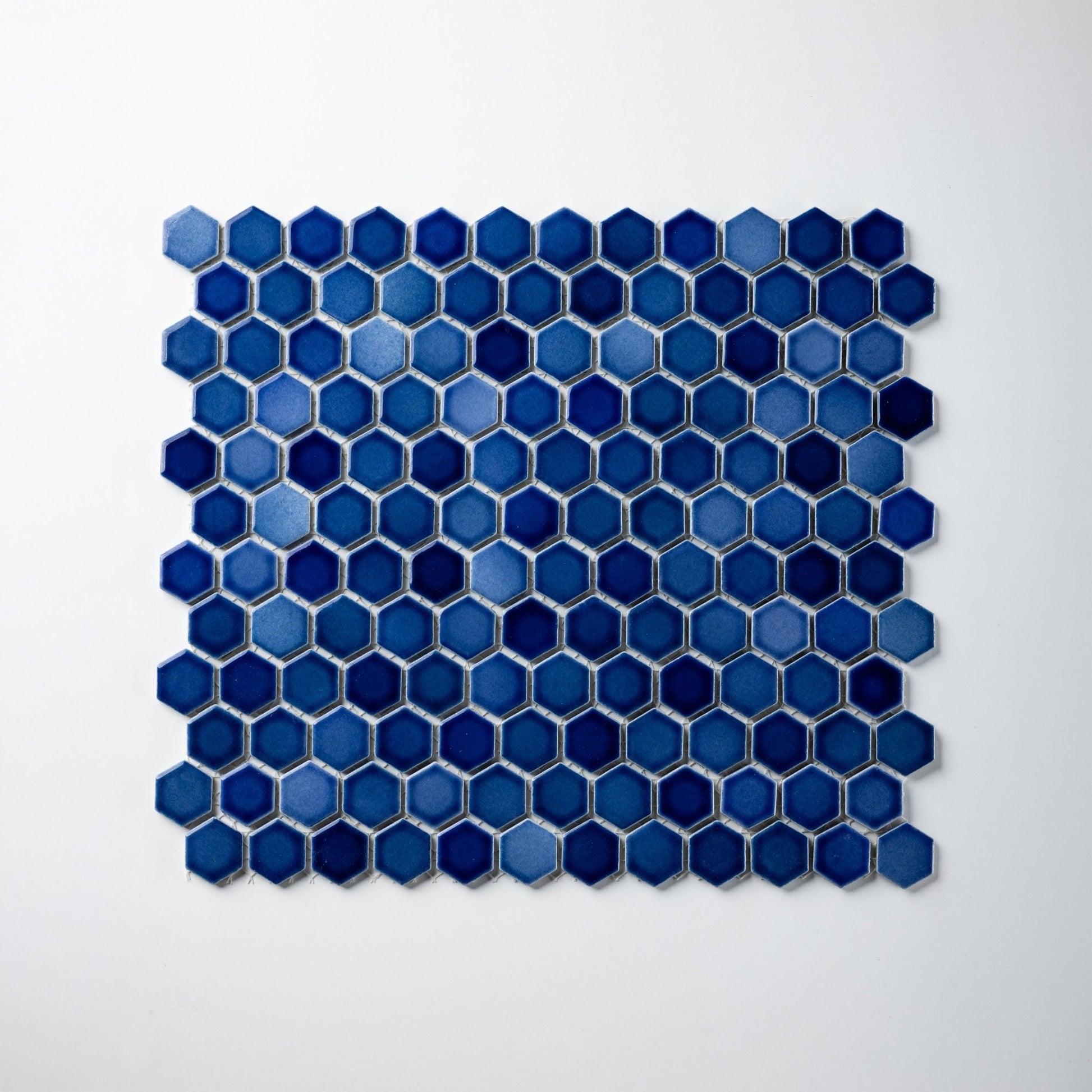 1" Rich Cobalt Blue Mix Glossy Hexagon Mosaic Tile - Cemento Collection
