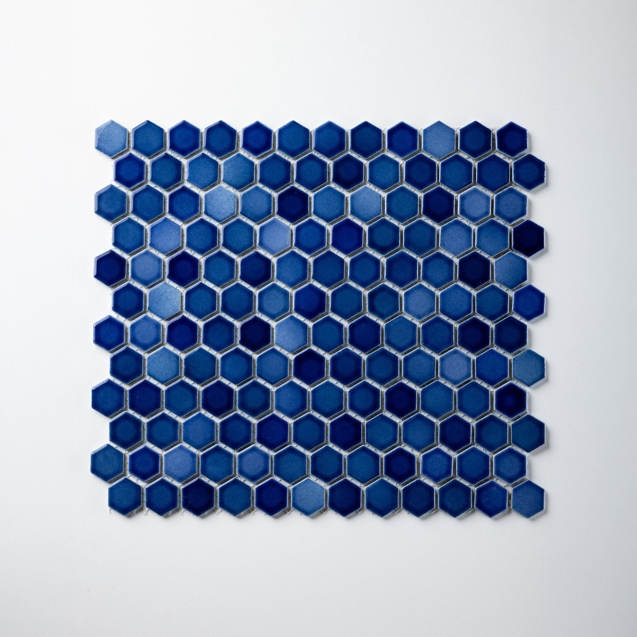 1" Rich Cobalt Blue Mix Glossy Hexagon Mosaic Tile - Cemento Collection