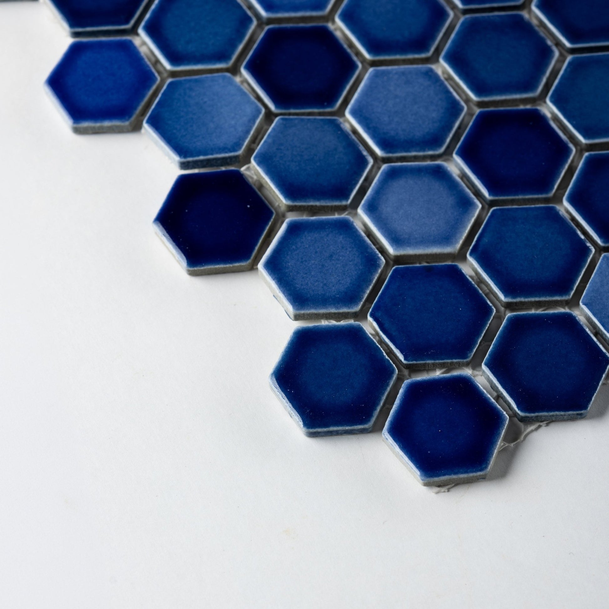 1" Rich Cobalt Blue Mix Glossy Hexagon Mosaic Tile - Cemento Collection