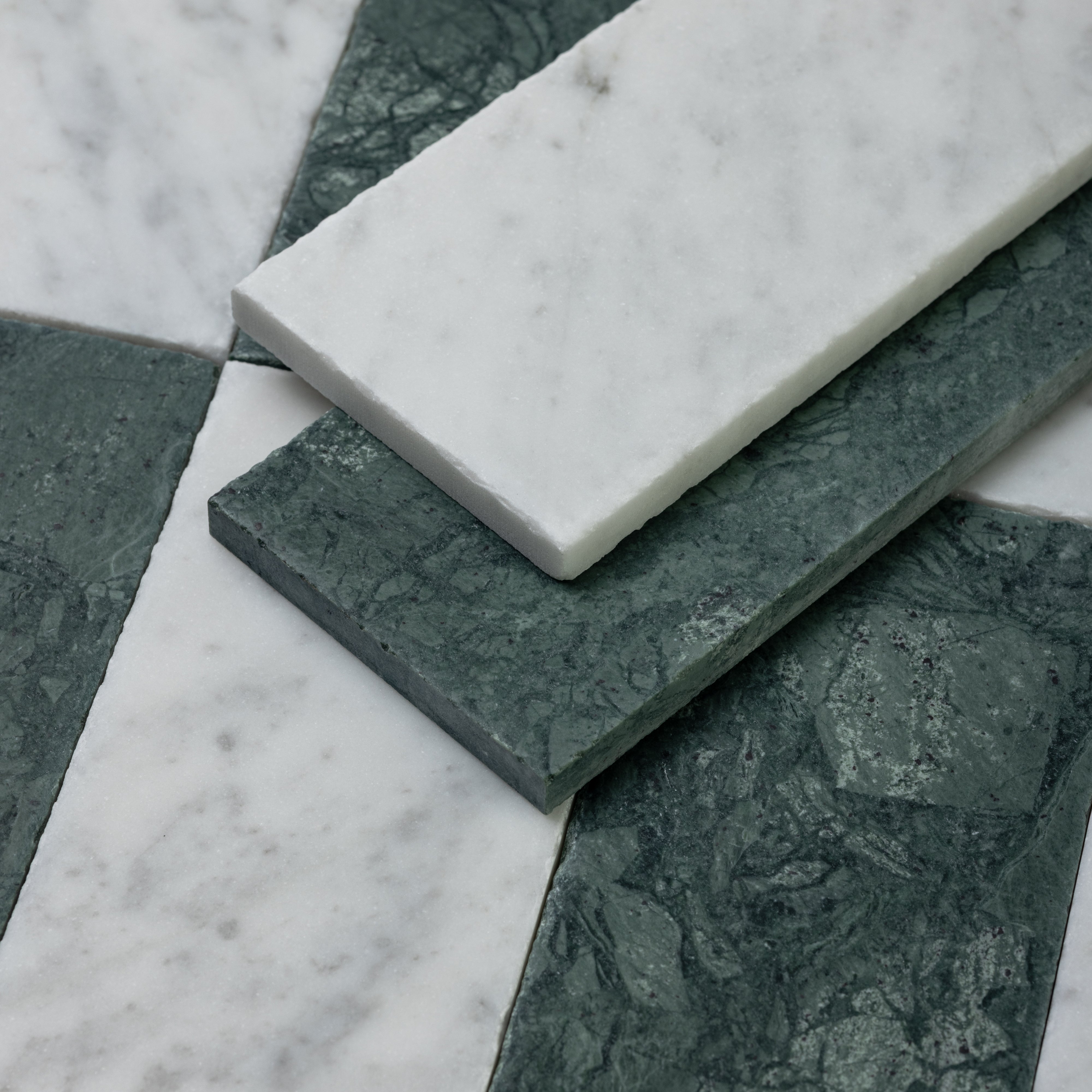 Verde Alpi X Bianco Carrara 3x12 Patina Checker Tile