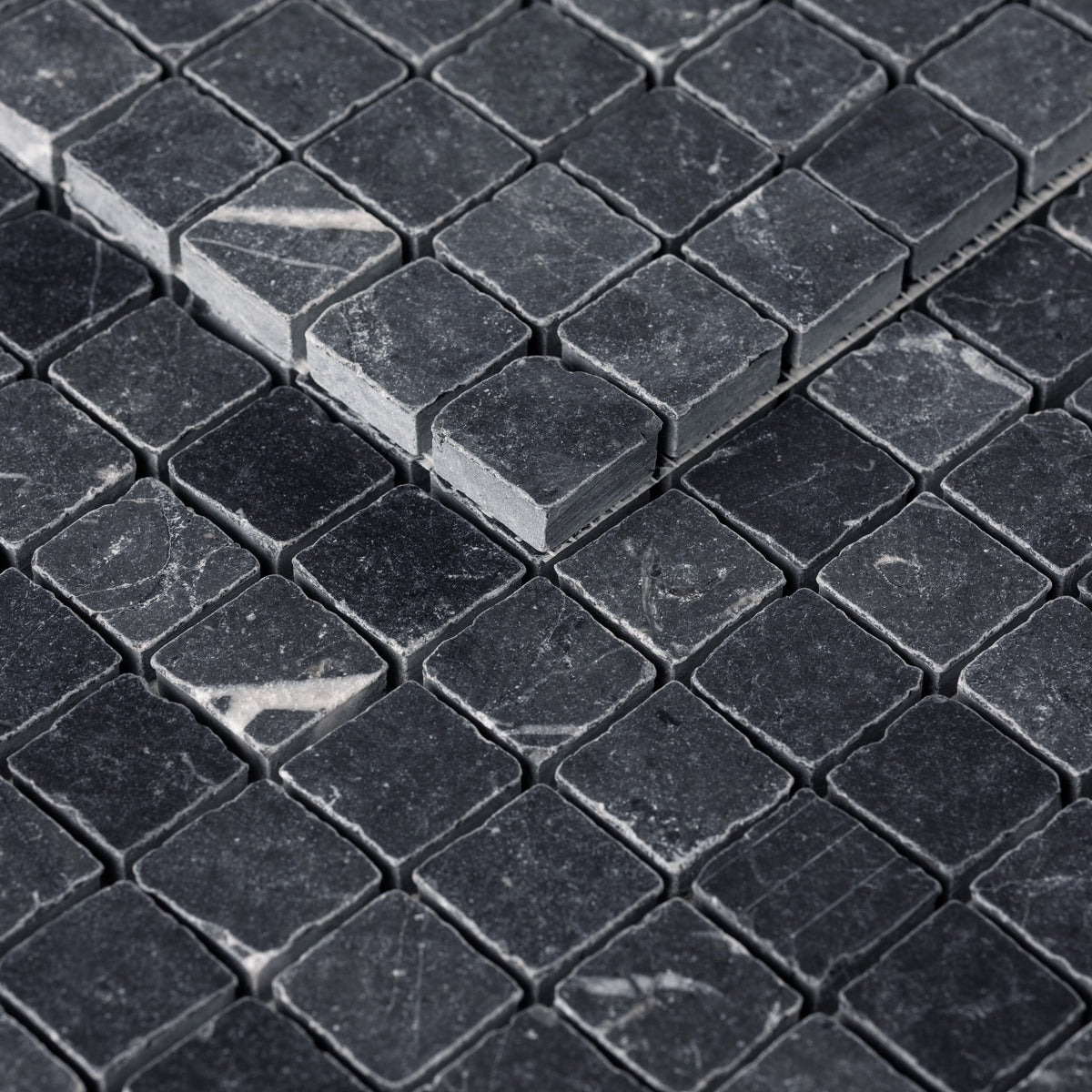 Nero Marquina 1x1 Patina Marble Mosaic Tile