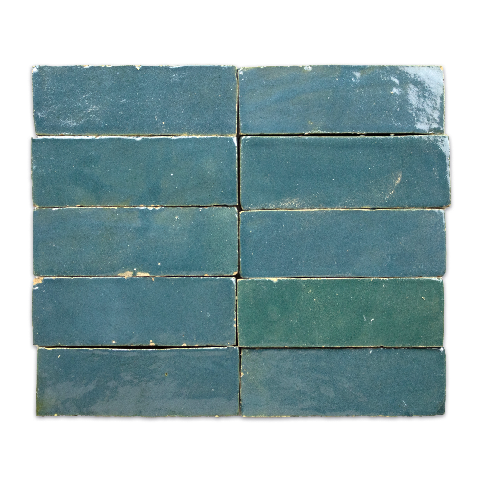 Handmade Moroccan Zellige 2x6 Aquamarine Green Bejmat Terracotta Tile
