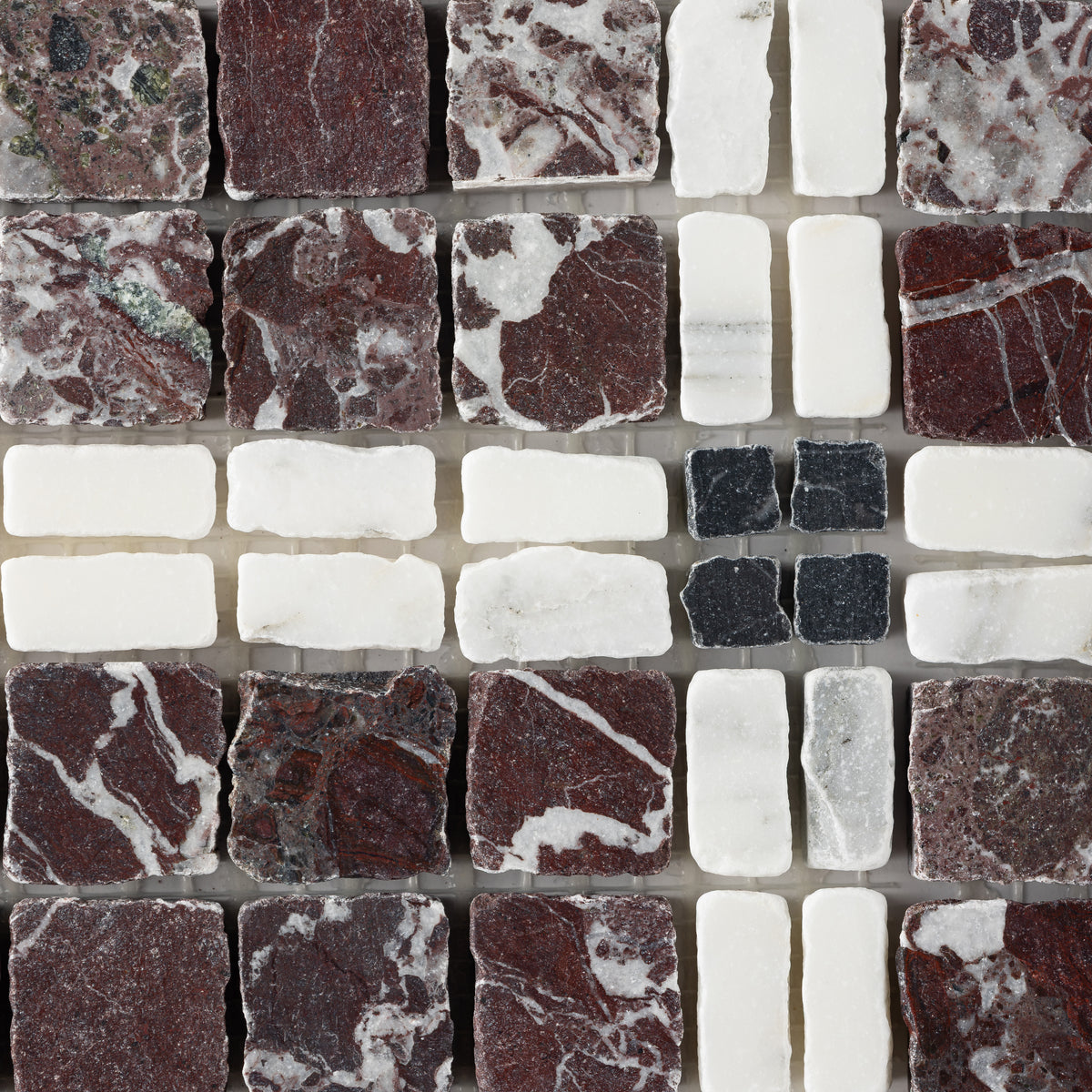 Elena-I | Patina Marble Mosaic Tile (Rosso Levanto, Arabescato Corchia, Nero Dorato)