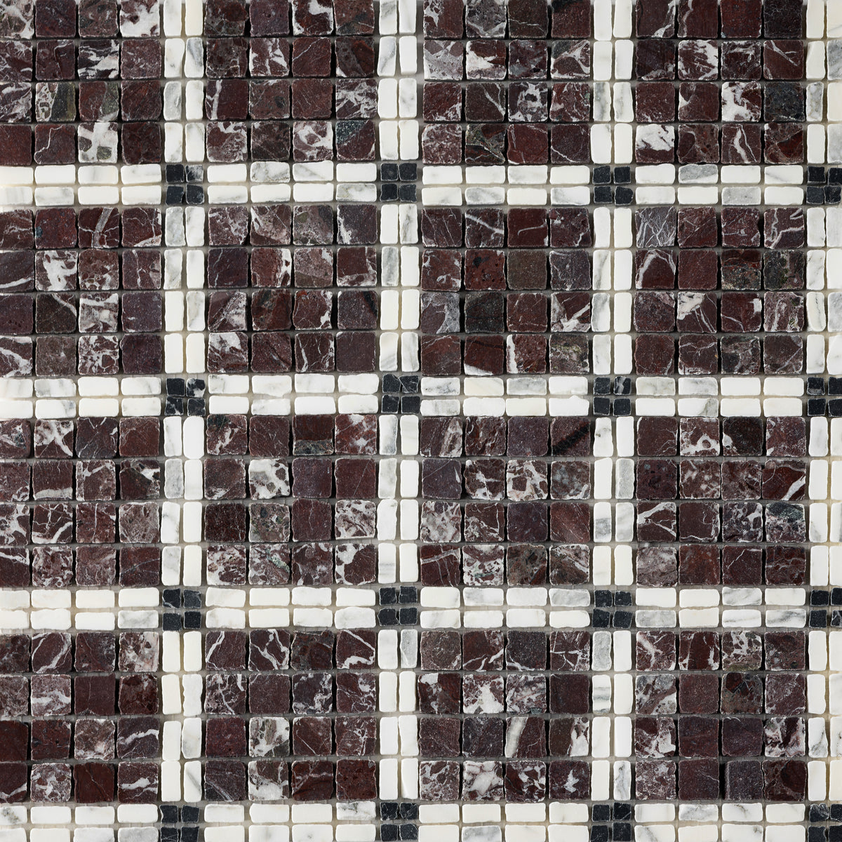 Elena-I | Patina Marble Mosaic Tile (Rosso Levanto, Arabescato Corchia, Nero Dorato)