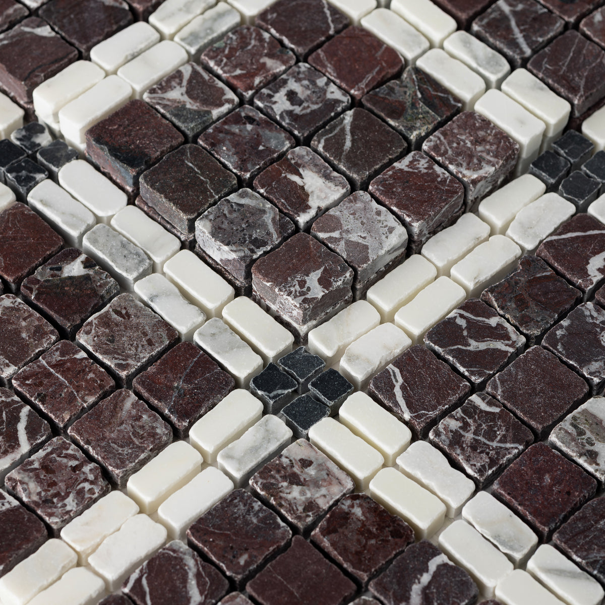 Elena-I | Patina Marble Mosaic Tile (Rosso Levanto, Arabescato Corchia, Nero Dorato)