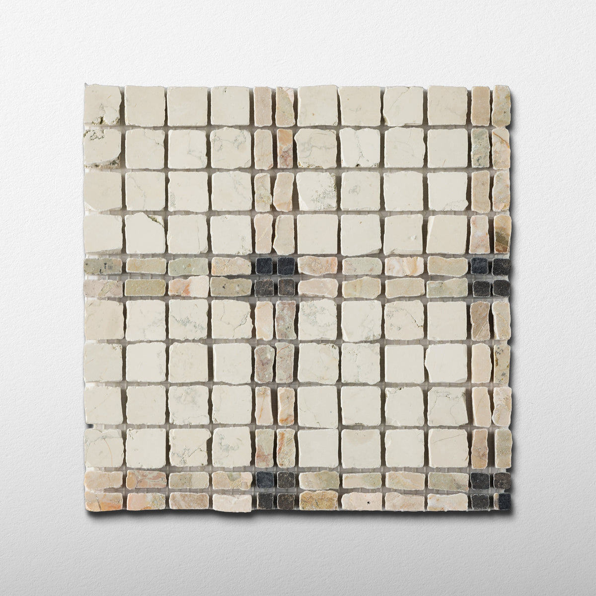 Elena-II | Patina Marble Mosaic Tile (Tala beige, Botticelli Breccia Rose, Bronze Fantasy)