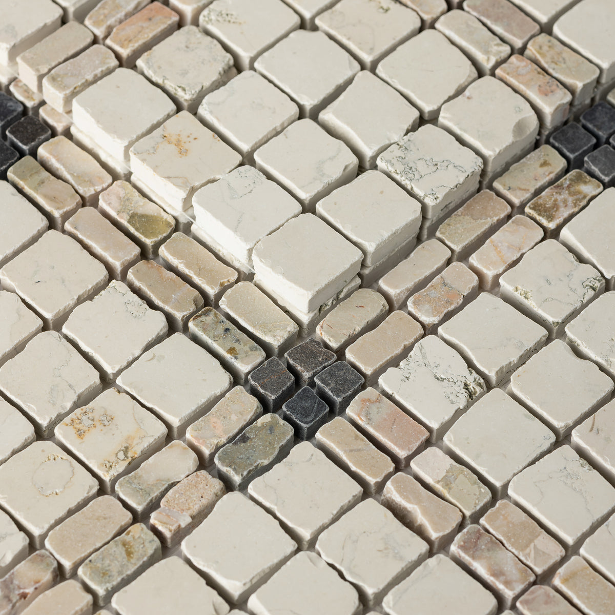 Elena-II | Patina Marble Mosaic Tile (Tala beige, Botticelli Breccia Rose, Bronze Fantasy)