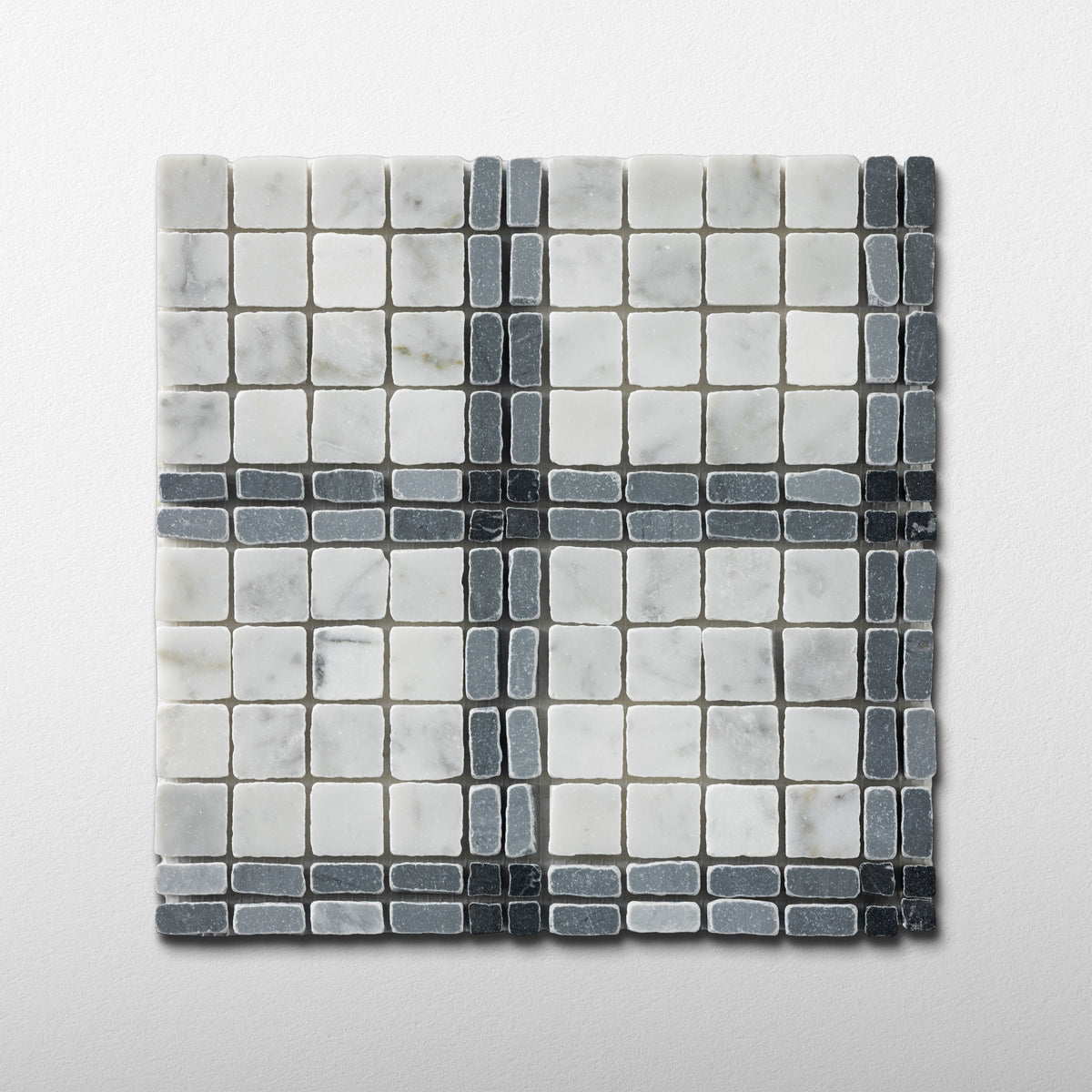 Elena-III | Patina Marble Mosaic Tile (Bianco Carrara, Bardiglio Scuro, Nero Marquina)